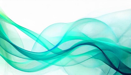 abstract background with translucent turquoise green and blue neon colored waves on white background 21 to 9 aspect ratio