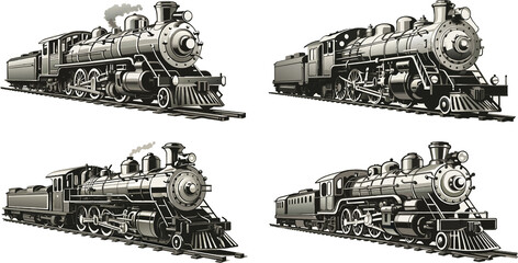 Set of locomotive steam train - obrazy, fototapety, plakaty