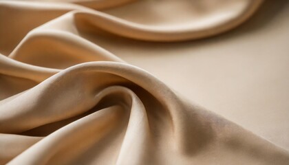 beige color or light brown creased smooth luxury satin silk cloth texture decorate background with minimalistic style and copy or negative space