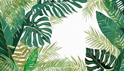 Fototapeta na wymiar a white background with tropical leaves