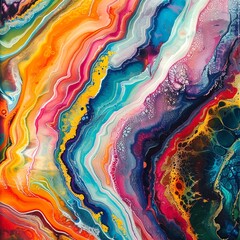 Colorful abstract painting with marble and agate textures, creating a vibrant and mesmerizing visual experience - obrazy, fototapety, plakaty