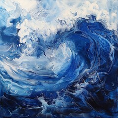 Dynamic ocean waves in vibrant blues and whites, capturing the power and beauty of the sea, suitable for travel and nature themes