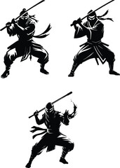 Set of ninja fighter silhouette