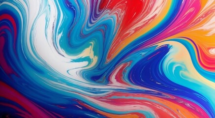 Swirling, vibrant waves of abstract marbled acrylic paint ink dance across the canvas in a mesmerizing display of color and texture.  - obrazy, fototapety, plakaty