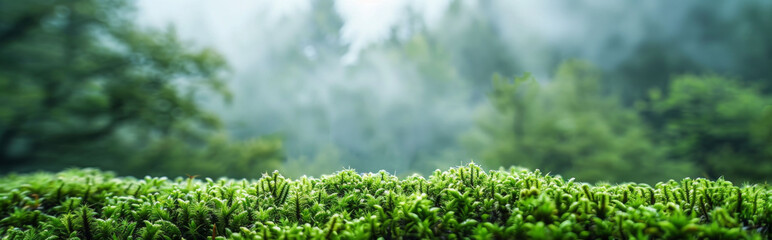 苔と霧のある深い森の横長イメージ