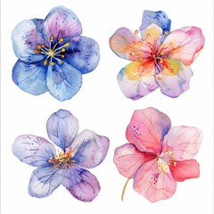 set of flowers hand drawn with watercolors