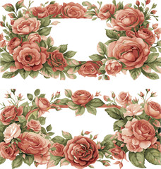 Rose flower frame border watercolor style
