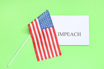 USA flag and picket poster with word IMPEACH on green background