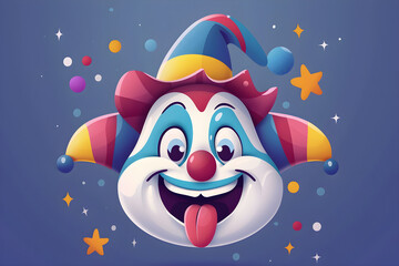 Naklejka premium Flat illustration of a happy clown with a jester hat and tongue sticking out, perfect for April Fool's Day promotions or holiday-themed designs.