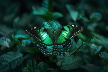 Graceful Morpho Butterfly, Teal Blue Wing Patterns, Natures Beauty, Wildlife Photography, Tropical Species, Vivid Colors, Symbol of Hope. - Powered by Adobe