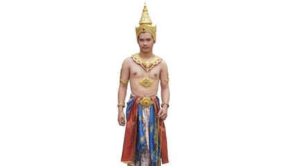 A Thai man, dressed in the vibrant attire of the Lanna kingdom, stands proudly. The ornate details of his costume, rich with cultural significance, capture the essence of Thailand's northern heritage.