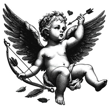 recommend clip art: baby with wings old engraving vector style, baby vector illustration retro vintage handwriten style