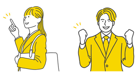 スーツを着た笑顔の男性と女性の就活生