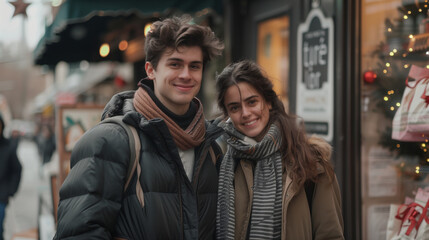 Obraz premium Young Couple Enjoying a Wintery City Day