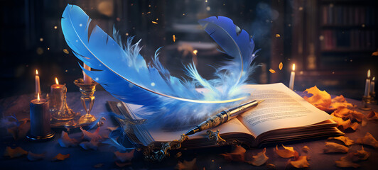 a wizard's quill with a magic spell written on it, ai generative