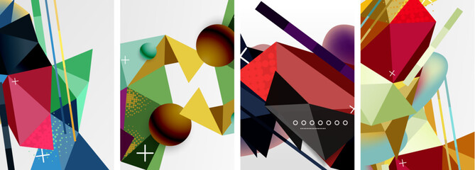 Geometric elements in abstract poster composition set. Vector illustration For Wallpaper, Banner, Background, Card, Book Illustration, landing page