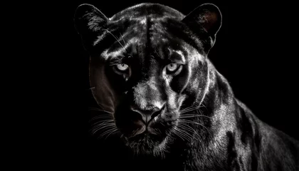 Foto op Canvas black fluffy jaguar. Key lighting on a black background. Photorealistic low key illustration. Generative AI © Hulinska Yevheniia