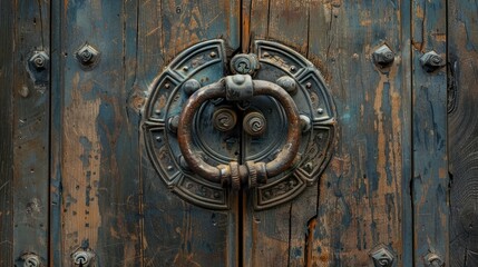 This is about a wooden door knocker and its connection to construction and architecture, focusing on - obrazy, fototapety, plakaty