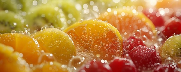 Capture the vibrant colors and textures of a ripe fruit from a low-angle view, showcasing its freshness and juiciness The image should evoke a sense of craving and healthiness, perfect for a fruit adv