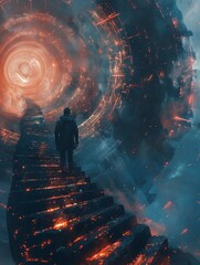 Delve into the infinite loop of time travel paradoxes with a visually captivating design Showcase parallel timelines converging in a mesmerizing long shot, highlighting the complexity and intrigue of 