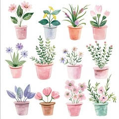 Obraz premium set flowers in pots soft pastel color