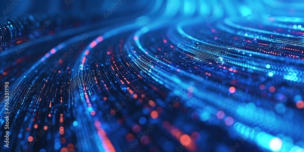 Poster background with the image of information transmission through light data cables. high-speed internet