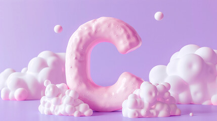 3D rendering letter C, 3d style decorated capital letter C