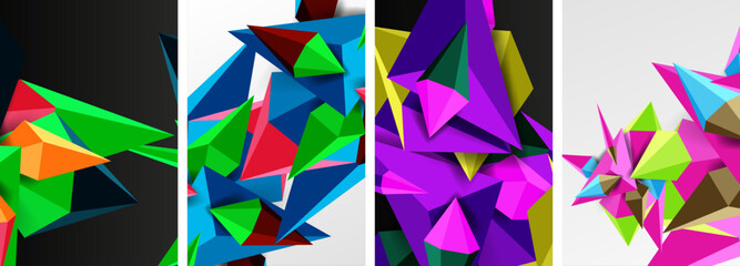 Triangle abstract concepts poster set with geometric minimal designs