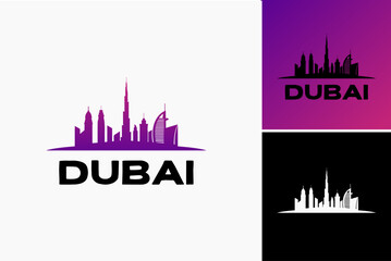 Dubai Skyline Logo: A sleek design showcasing iconic Dubai skyscrapers, symbolizing modernity and ambition. Ideal for real estate, tourism, or business ventures in Dubai. - obrazy, fototapety, plakaty
