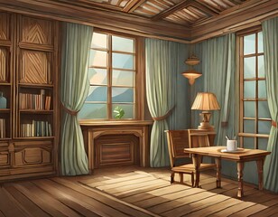 wooden room concept, study room