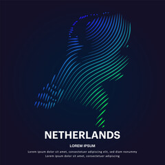 simple line art map of Netherlands. Creative Netherlands map logotype vector illustration on dark background. Netherlands logo vector design template - EPS 10