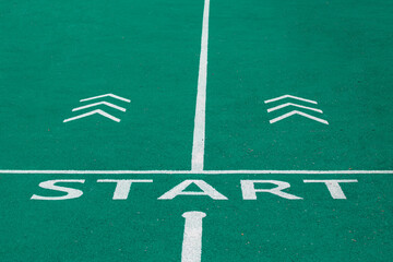Running Track, Athletics Track Lane with the words start and forward arrow