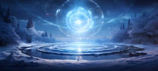 a magic circle with light connecting two worlds, ai generative