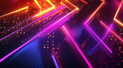 Abstract arrows light effect on dark background. Dynamic geometric overlapping motion.