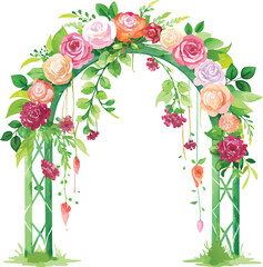 Watercolor Wedding arch with flowers and greenery. Vector illustration.