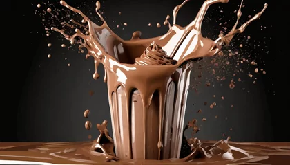 Foto op Plexiglas chocolate milkshake splash on black background © Kari