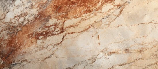 A detailed closeup of a brown and white marble surface, resembling a mixture of bedrock and landscape elements, perfect for flooring or kitchen cuisine settings