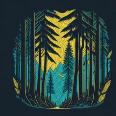 forest in flat illustration for t-shirt design