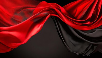 banner with flying red and black silk fabric with pleats background image - obrazy, fototapety, plakaty