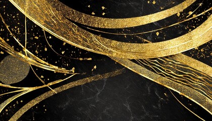 a black background with a grunge texture embellished with shiny gold lines and shapes luxurious black gold background