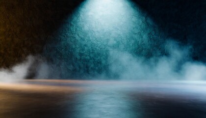 empty dark room and fog 3d illustration interior floor and wall background illuminated by spotlight