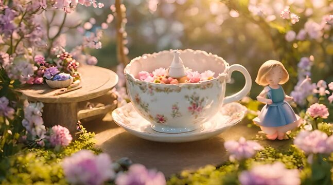 A Pink Teacup and Saucer Miniature Await a Moment of Relaxation