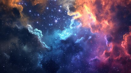 Naklejka premium Vivid cosmic clouds and starry space image - This image captures the breathtaking expanse of space with vibrant cosmic clouds and twinkling stars