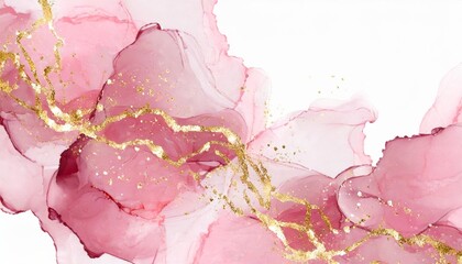 abstract watercolor or alcohol ink art pink background element with golden crackers pastel pink marble drawing effect template for wedding invitation decoration banner background png file