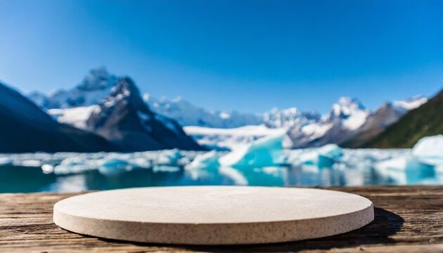 selective focus podium platform of ice or iceberg mountain landscap product display table stand abstract background images