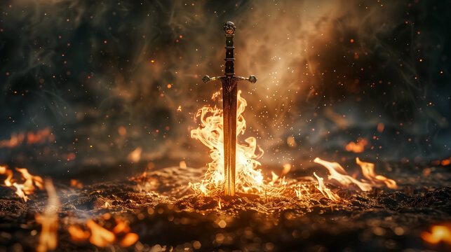 Sword of Grace and Peace. A flaming sword stuck in the ground. F
