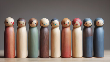 Colorful  Wooden figure peg dolls. creative thinking and human resources, Recruitment employee concept  AI generated image, ai