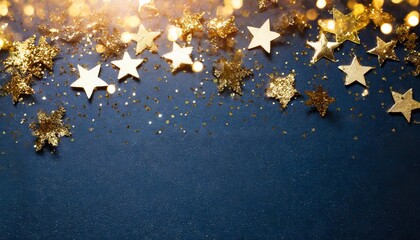 abstract navy background and gold shine stars new year christmas background with gold stars and sparkling christmas golden light shine particles bokeh on navy background gold foil texture