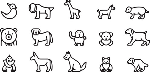Domestic Animals icons outline set on white background