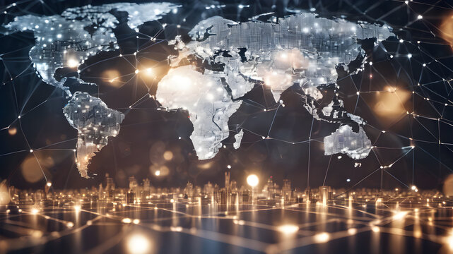  Digital image of Globe.  Futuristic global internet network background.